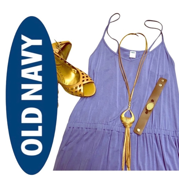 Old Navy Cami Racerback Midi Dress Cinch Elastic Waist Fit & Flare Violet Purple - Picture 6 of 10